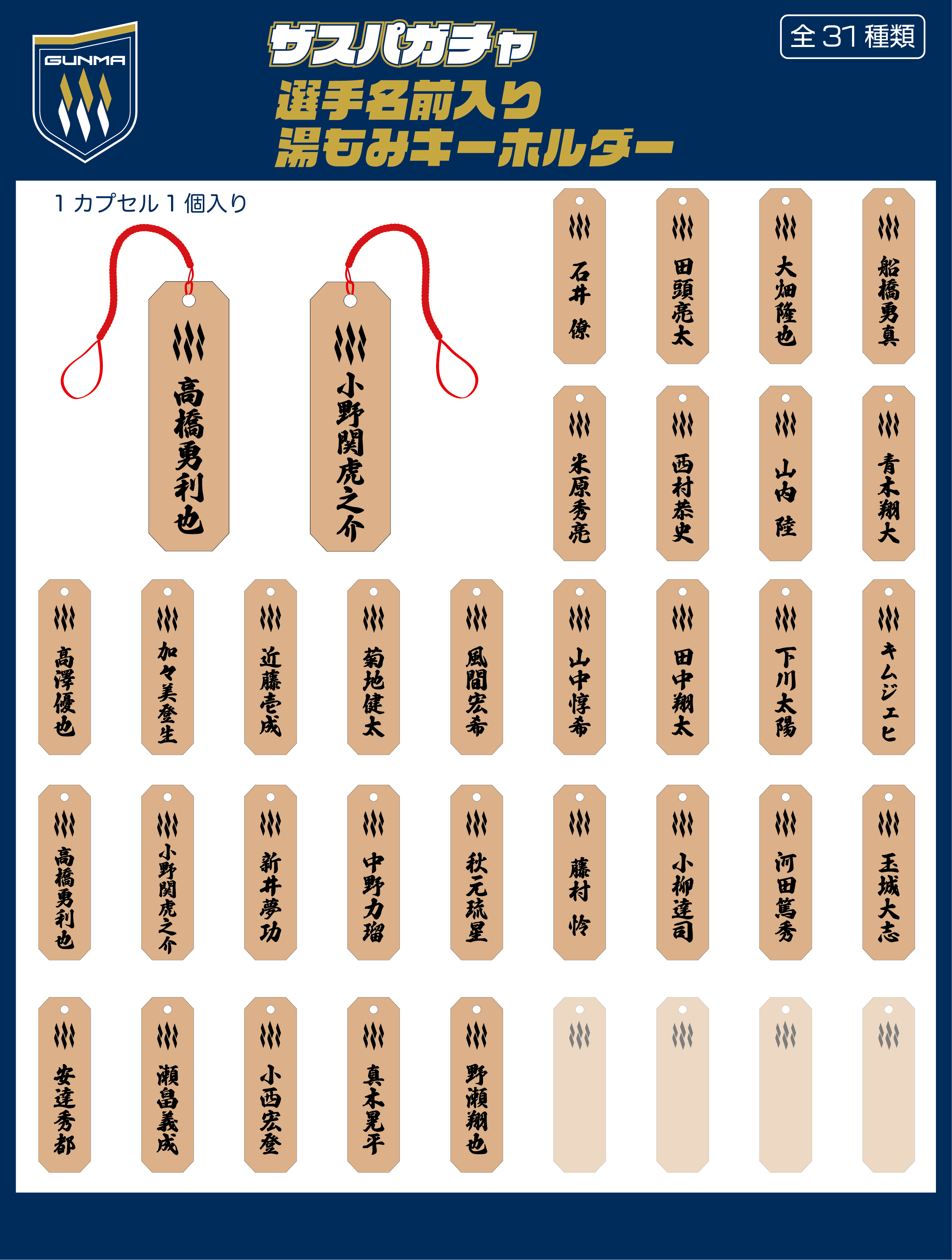 選手名前入り湯もみキーホルダー【ザスパオンラインガチャ】