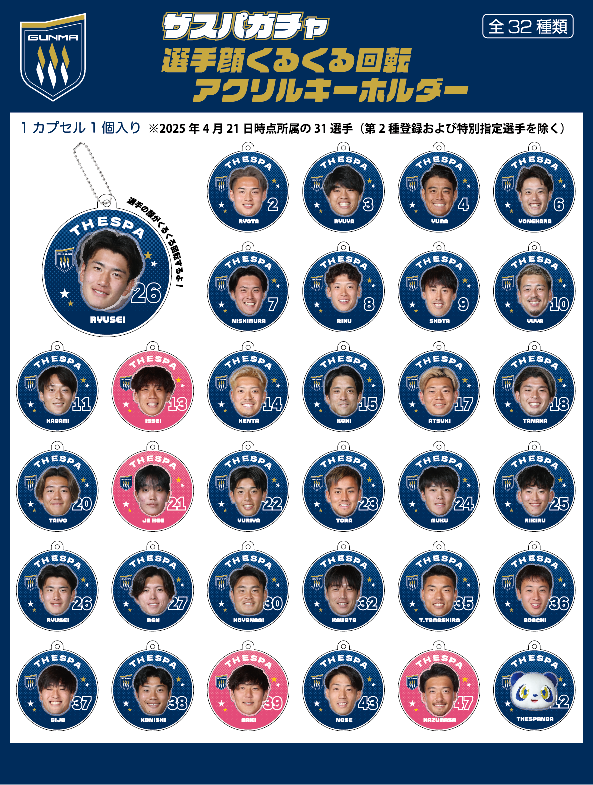 選手顔くるくる回転アクリルキーホルダー【ザスパオンラインガチャ】