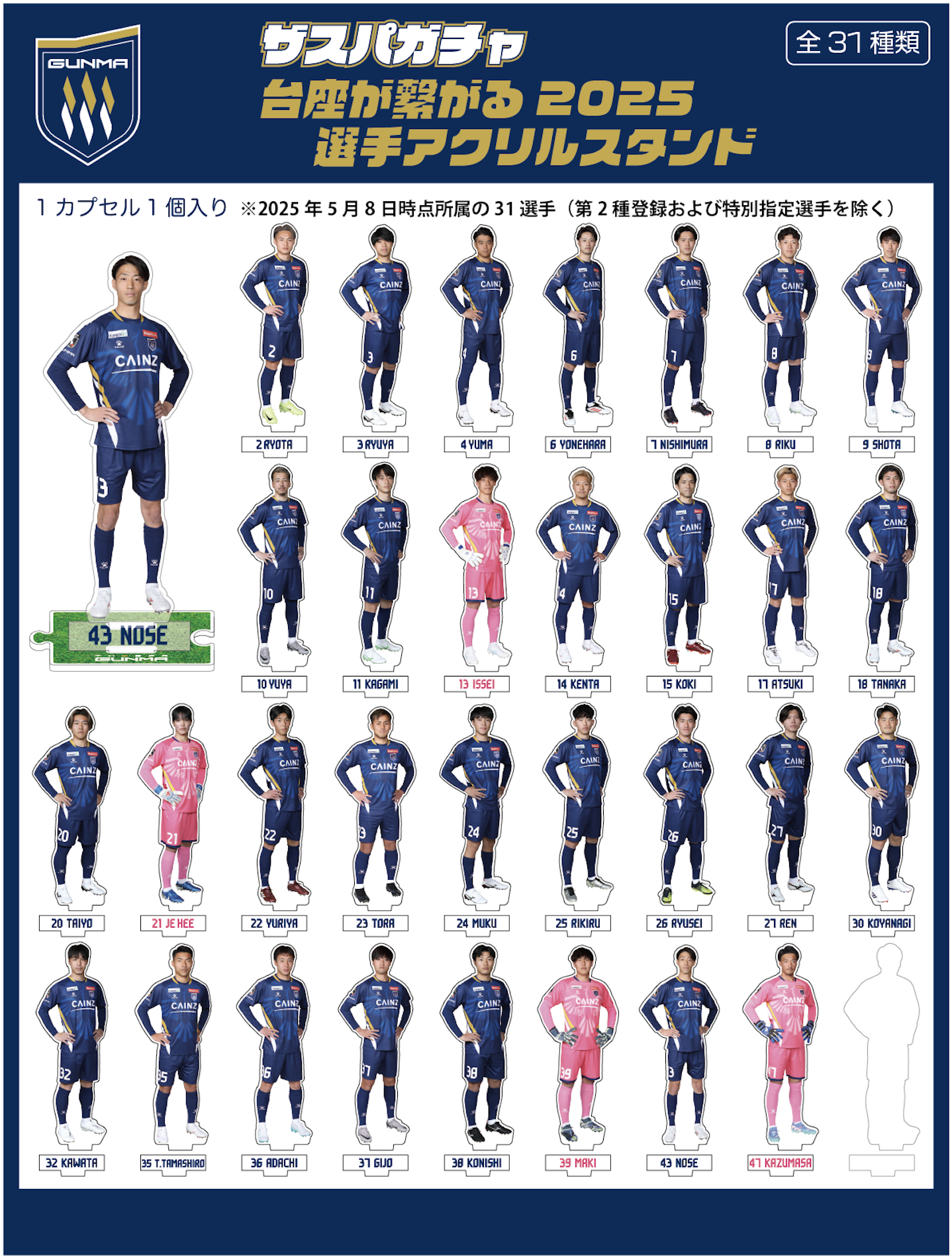 台座が繋がる2025選手アクリルスタンド【ザスパオンラインガチャ】